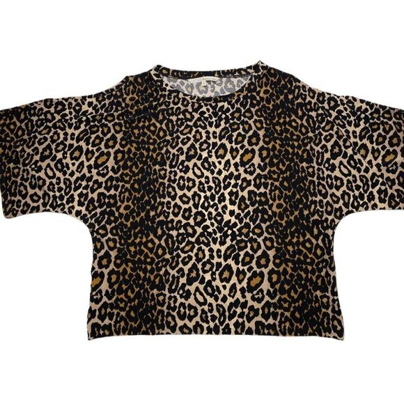 RACHEL ROY Brown Black Leopard Print Split Dolman Sleeve Stretch Top Sz Small - Picture 9 of 9